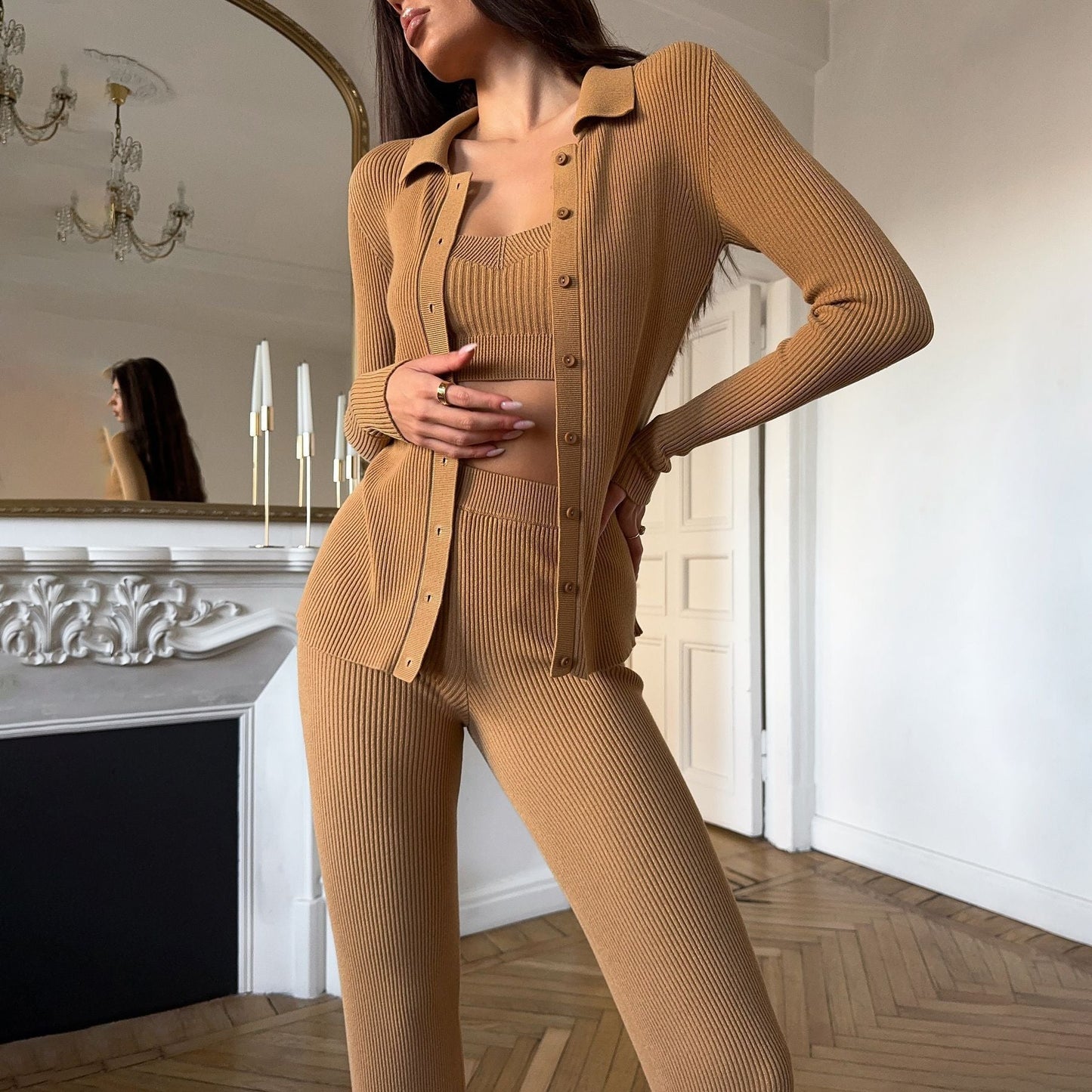 Women's knit loungewear set with elegant button detail and figure-hugging cut NOVAE