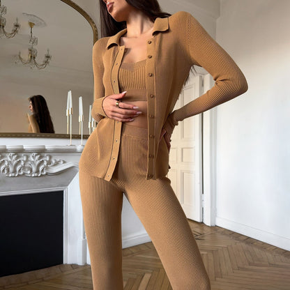 Women's knit loungewear set with elegant button detail and figure-hugging cut NOVAE