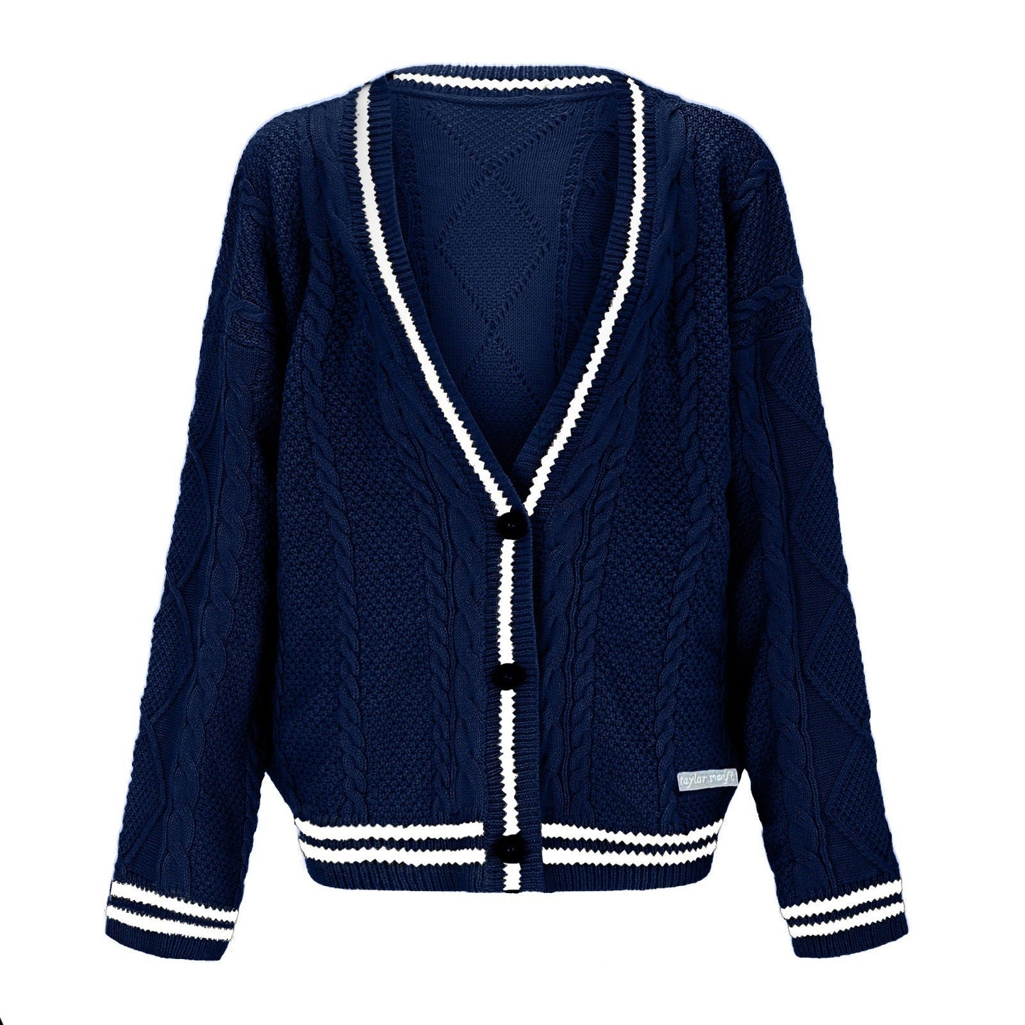 Women's chunky knit cardigan with deep V-neck and contrasting button details NOVAE