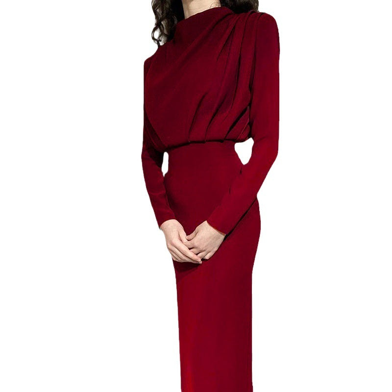 Women's Elegant figure-hugging dress with high neckline and ruching NOVAE