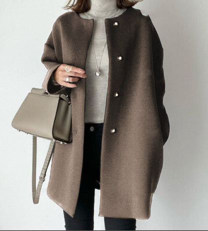 Women's Elegant Oversized Wool Coat with Double Button Closure and Side Pockets NOVAE