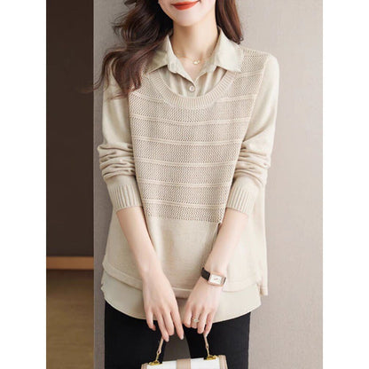 Women's knit sweater with layered design and harmonious texture NOVAE