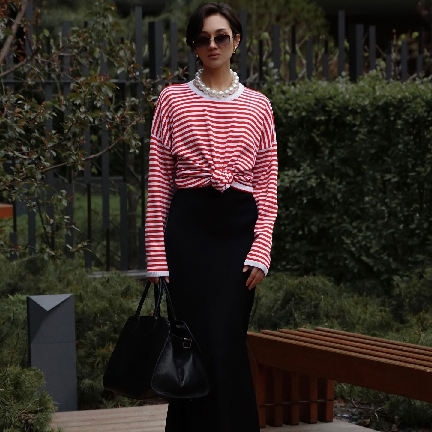 Women's casual striped long-sleeved shirt with knot detail NOVAE