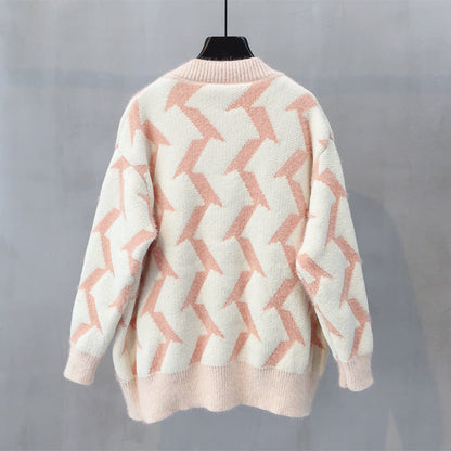 Women's chunky knit cardigan with modern zigzag pattern and button details NOVAE