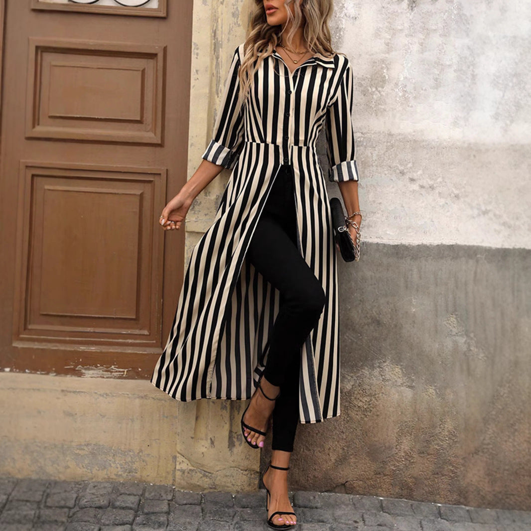 Women's striped maxi dress with waist belt NOVAE