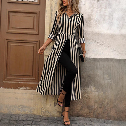 Women's striped maxi dress with waist belt NOVAE