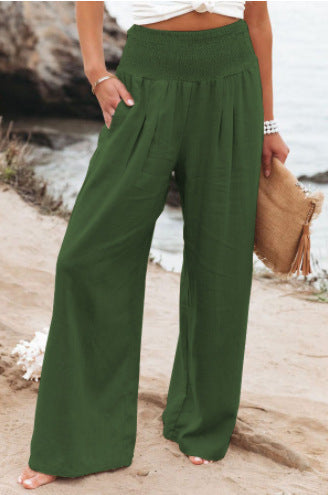 Women's airy linen trousers with elasticated waistband and wide cut NOVAE