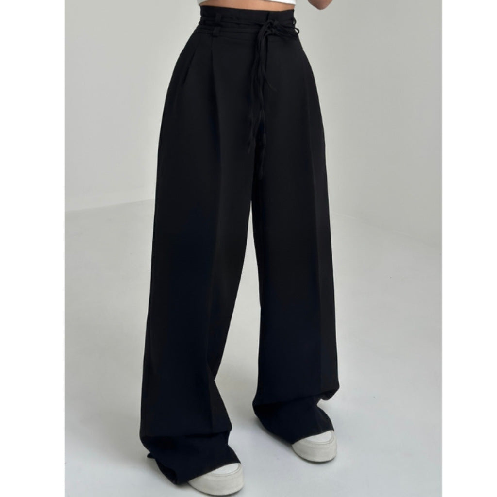 Women's wide-leg high-waisted trousers with sophisticated draping NOVAE