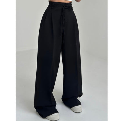 Women's wide-leg high-waisted trousers with sophisticated draping NOVAE