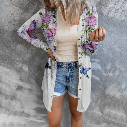 Women's longer blouse jacket with floral pattern NOVAE