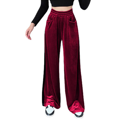 Women's wide-cut velour trousers with elasticated waistband and practical pockets NOVAE
