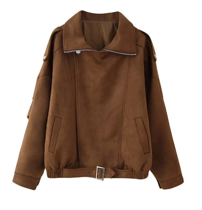 Women's soft suede jacket with a casual cut and practical pockets NOVAE