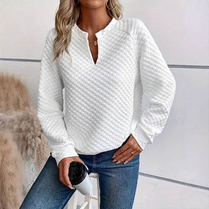 Women's knitted sweater with a textured pattern and fashionable V-neck NOVAE