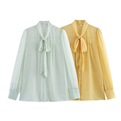 Women's blouse with tie and transparent fabric NOVAE