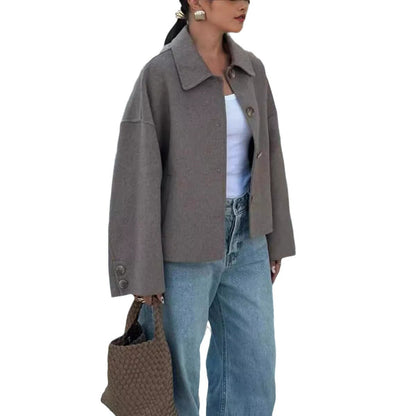 Women's fashionable oversized wool jacket with button details and a wide cut NOVAE