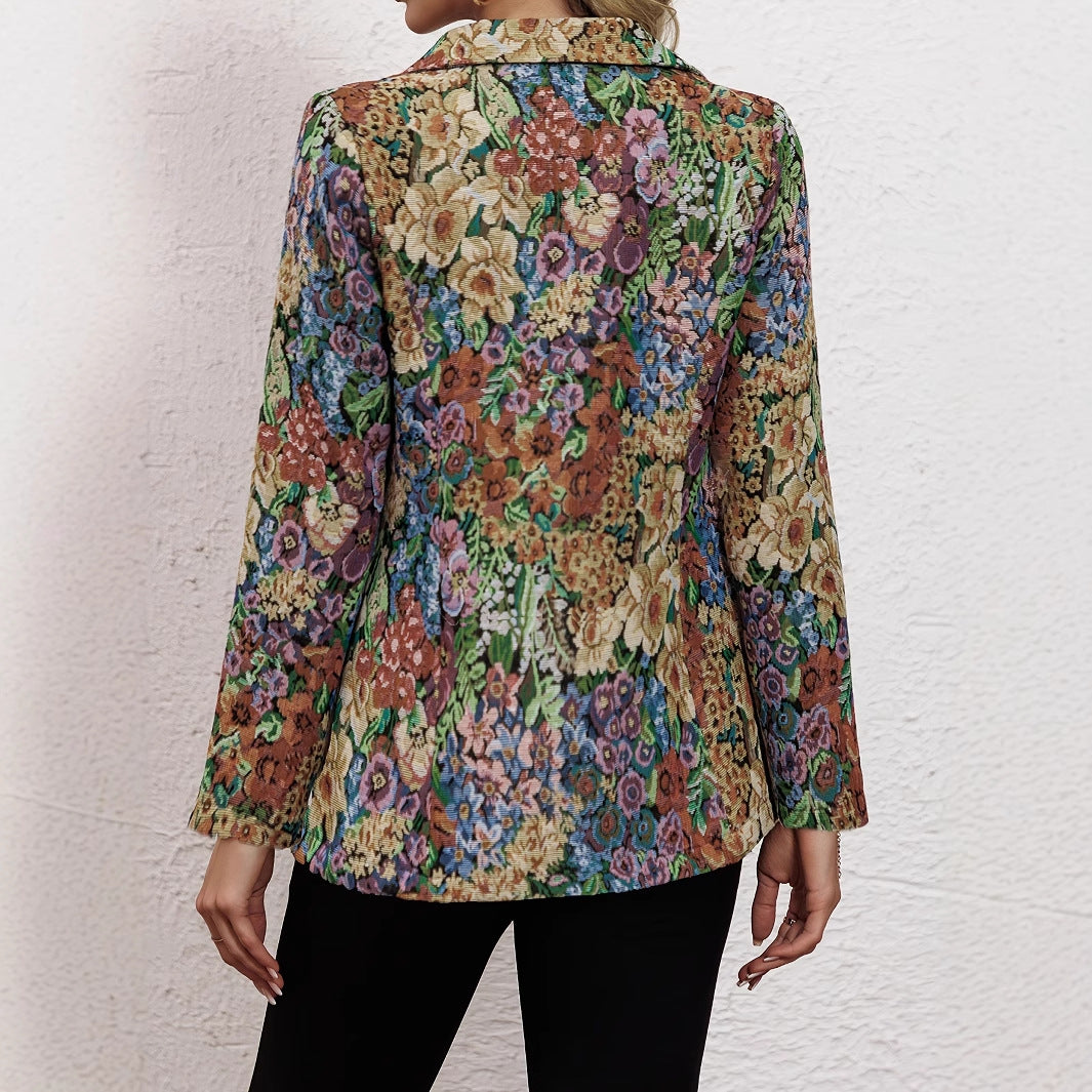 Women's blazer jacket with floral pattern and elegant details NOVAE
