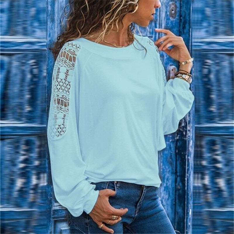 Women's casual long-sleeved shirt with lace accents and a fashionable cut NOVAE