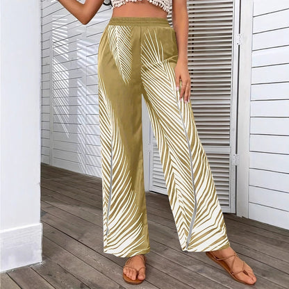 Women's Elegant and airy palazzo trousers with palm print NOVAE