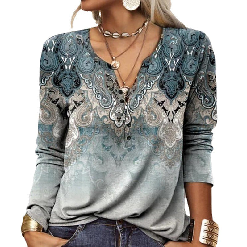Women's long-sleeved casual shirt with playful pattern NOVAE