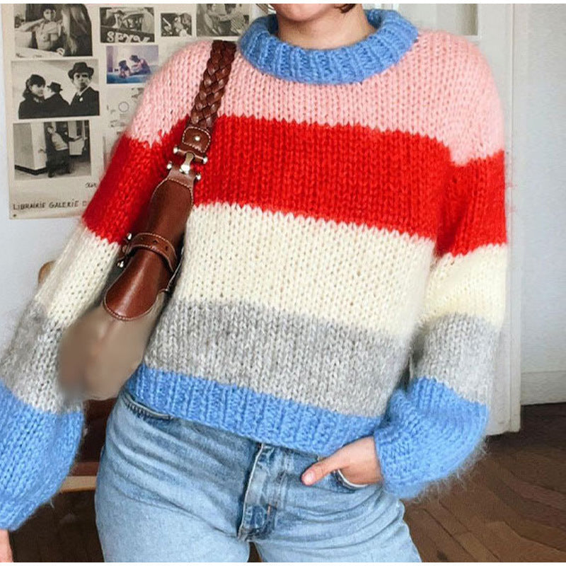 Women's colorful knit sweater with contrasting patterns NOVAE