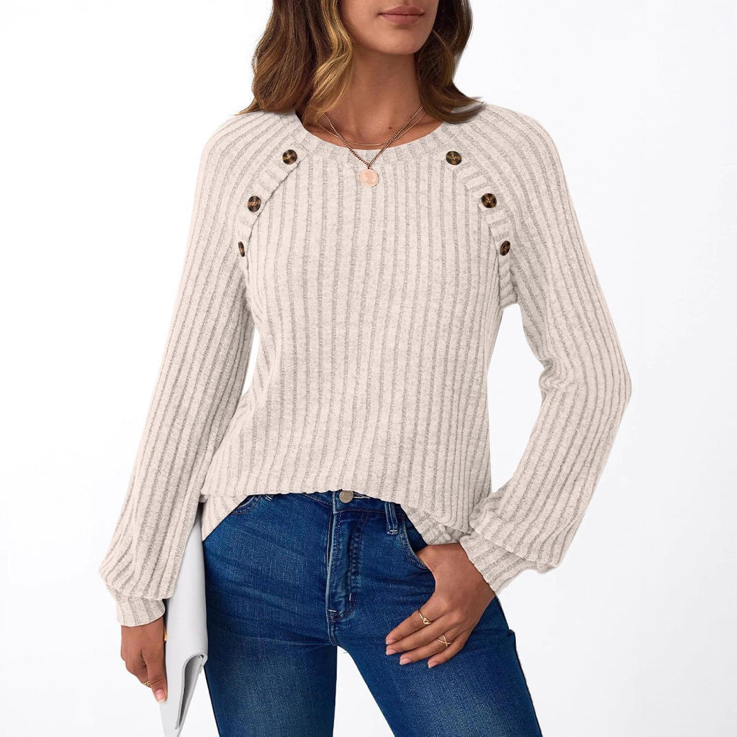 Women's knit sweater with button details and textured design NOVAE