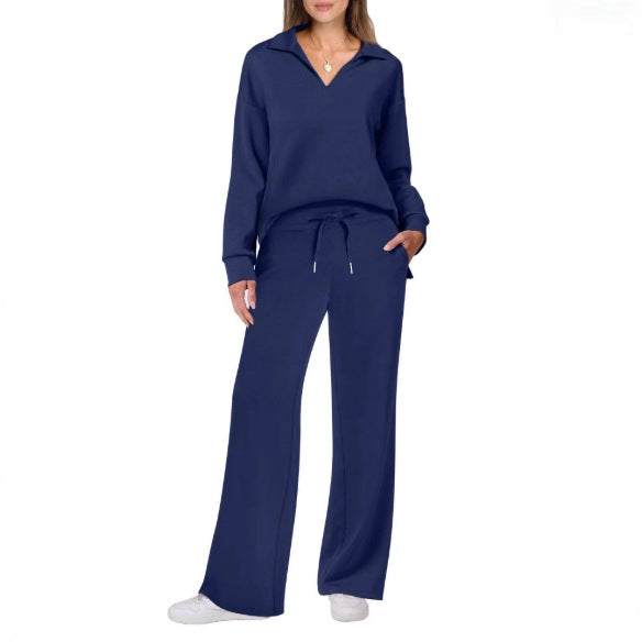 Women's Casual Lounge Set with Wide Leg and V-Neck NOVAE