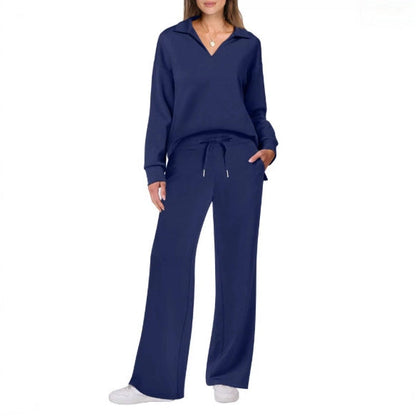 Women's Casual Lounge Set with Wide Leg and V-Neck NOVAE