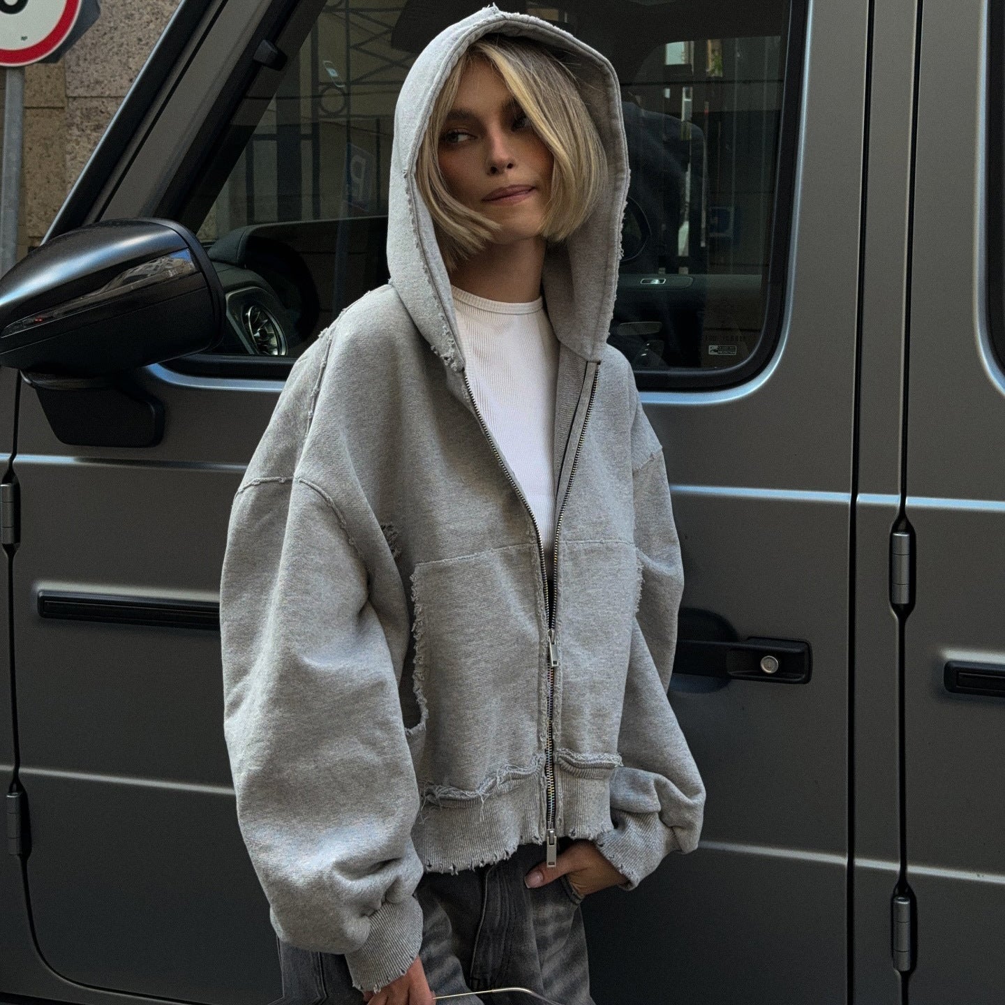 Women's casual oversized shirt jacket with fashionable decorative seams and practical pockets NOVAE