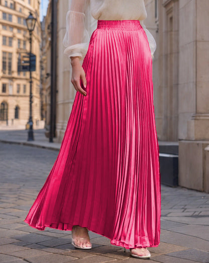 Women's pleated maxi skirt with elastic waistband and flowing cut NOVAE
