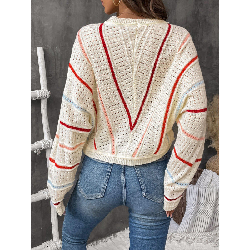 Women's knit sweater with a generous openwork pattern and colorful accents NOVAE