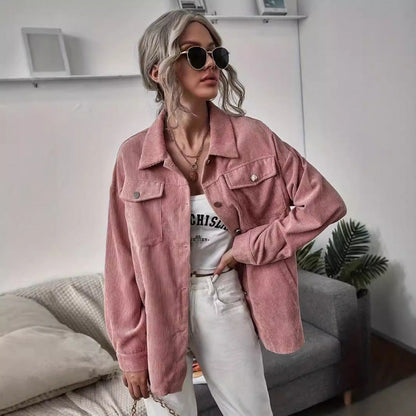 Women's casual corduroy jacket with decorative buttons and practical pockets NOVAE