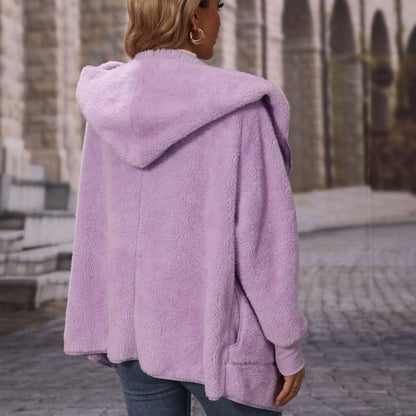 Women's Cozy Plush Jacket with Open Collar NOVAE