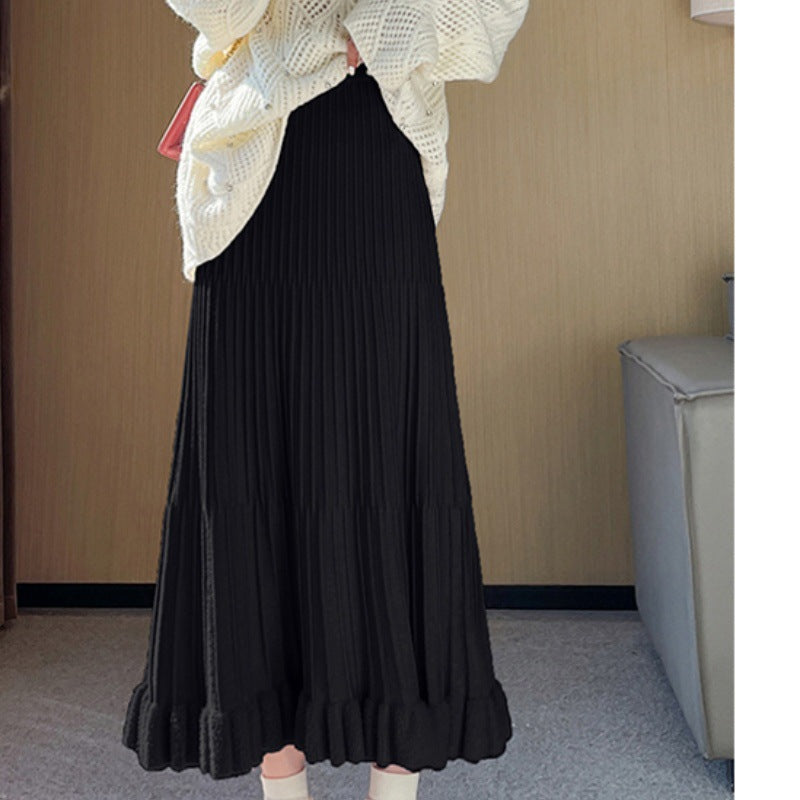 Women's pleated skirt with ruffle details and elastic waistband NOVAE