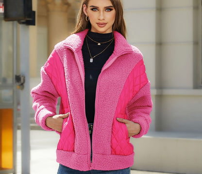 Women's Cozy Fleece Jacket with Quilted Details and Practical Pockets NOVAE