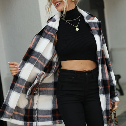 Women's checked fleece jacket with fashionable cut and practical pockets NOVAE