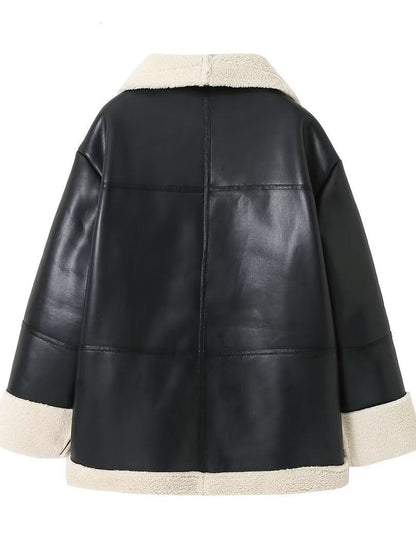 Women's faux leather jacket with teddy lining NOVAE