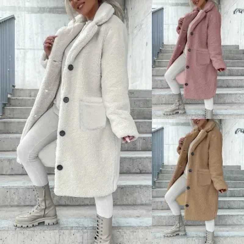 Women's Cozy Fleece Coat with Pockets and Button Closure NOVAE