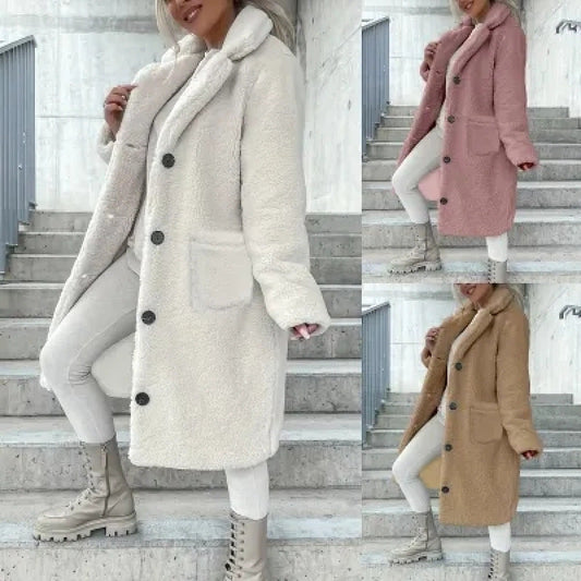 Women's Cozy Fleece Coat with Pockets and Button Closure NOVAE