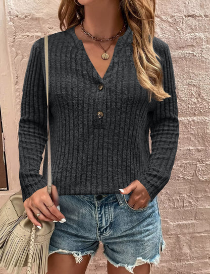 Women's long-sleeved shirt with structured rib design and button detail NOVAE