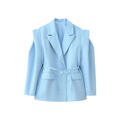 Women's blazer jacket with broad shoulders and adjustable belt NOVAE