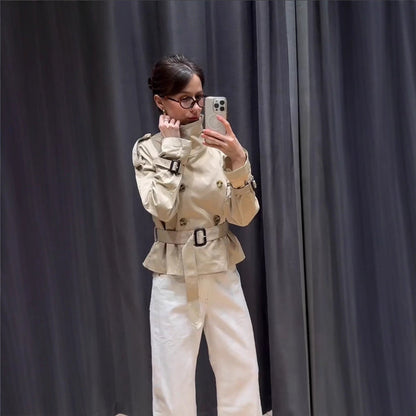 Women's fashionable trench coat with high collar and practical side pockets NOVAE