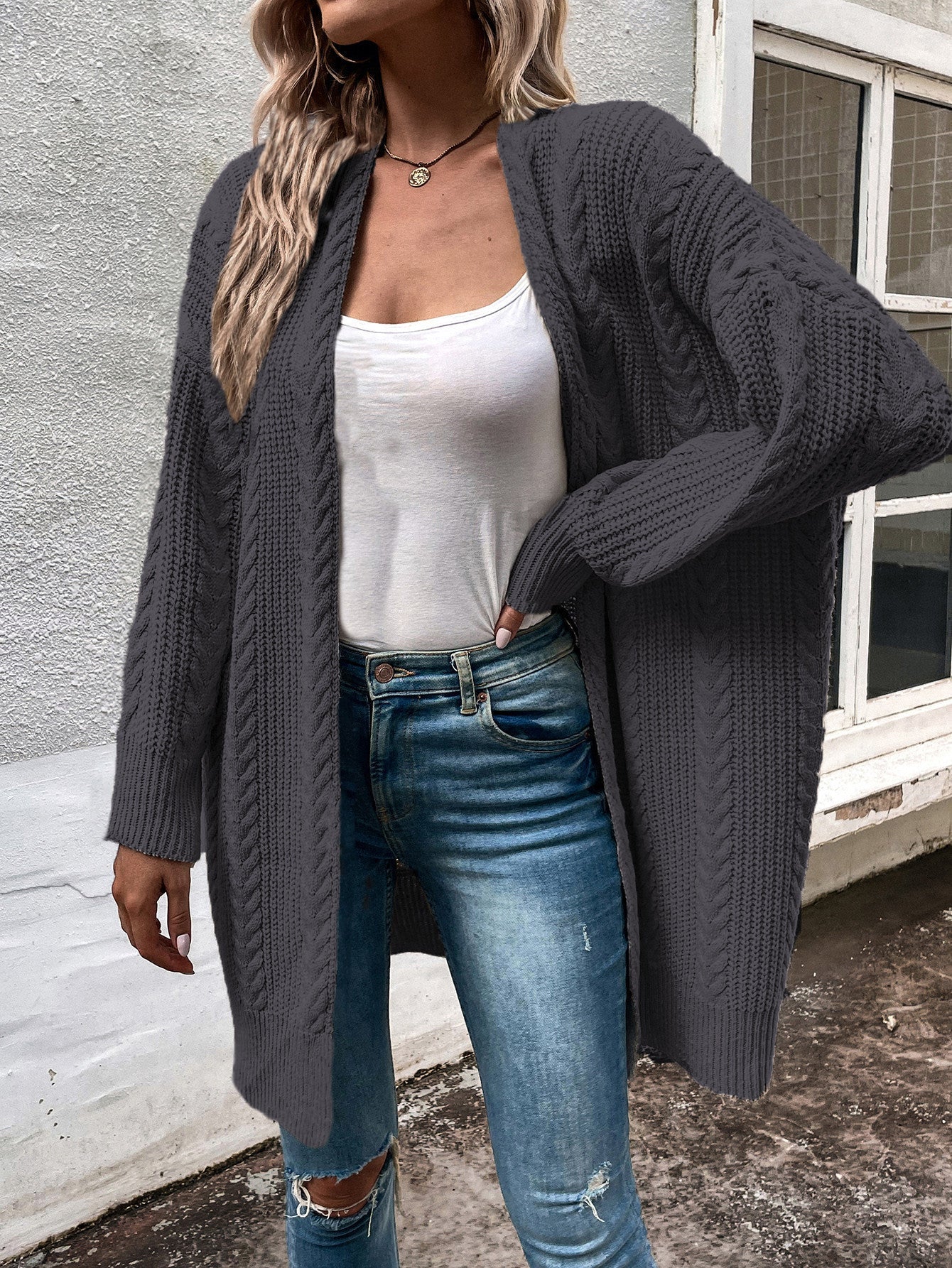 Women's chunky knit cardigan with a wide cut and textured look NOVAE