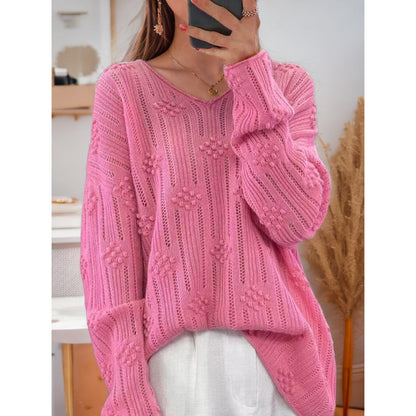 Women's knitted sweater with detailed pattern and V-neck NOVAE