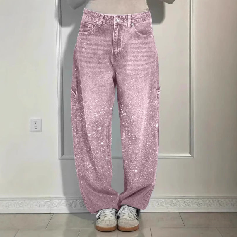 Women's fashionable mom jeans with shimmering details NOVAE