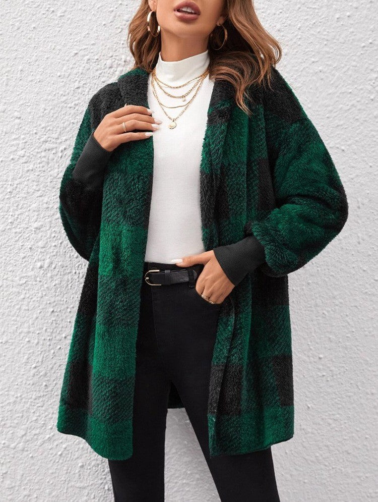 Women's long plaid coat made of soft material NOVAE