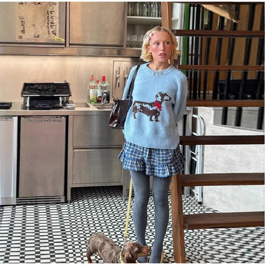 Women's sweatshirt with playful dog motif and ribbed sleeves NOVAE