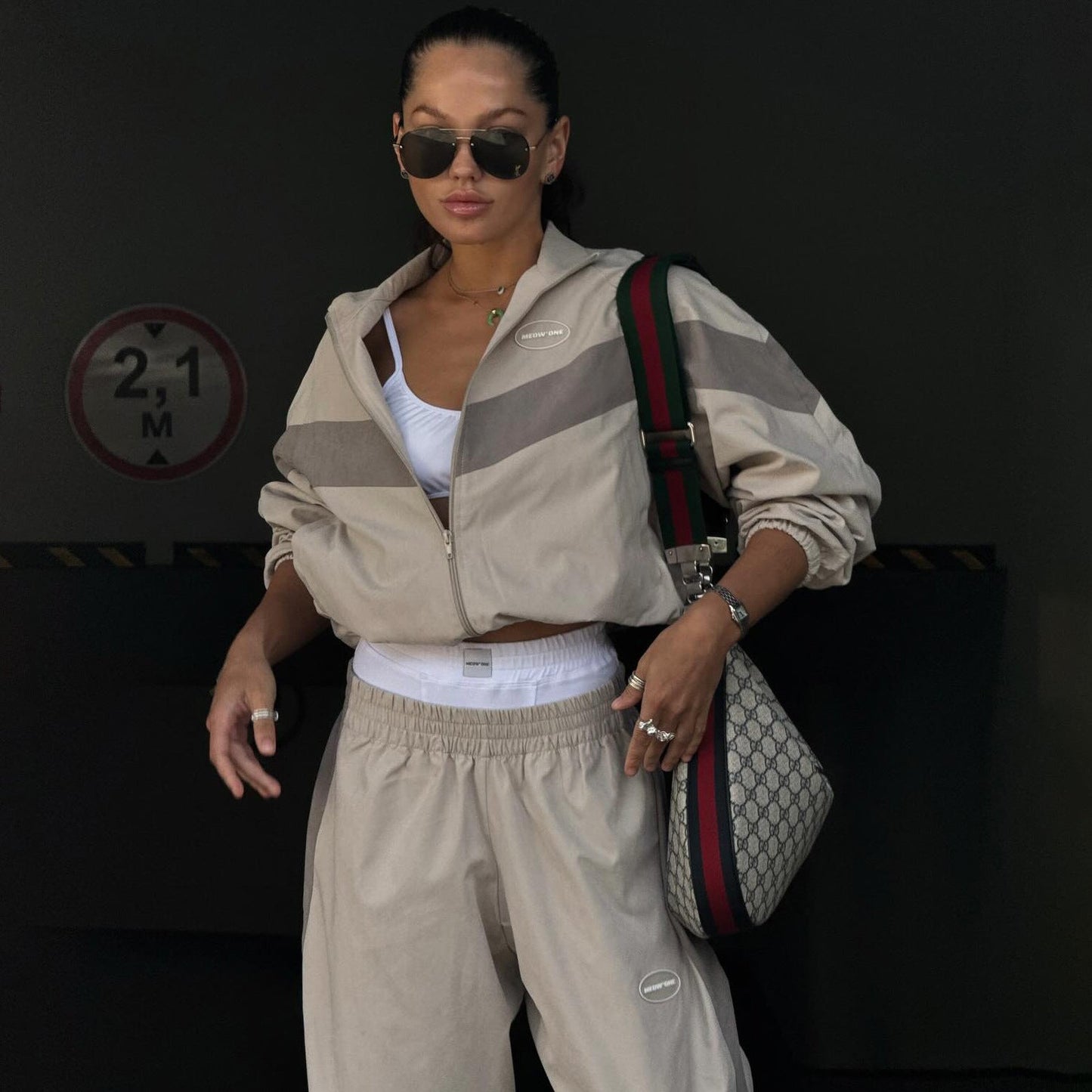 Women's casual leisure trousers with a wide cut and elastic waistband NOVAE