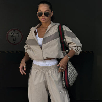 Women's casual leisure trousers with a wide cut and elastic waistband NOVAE