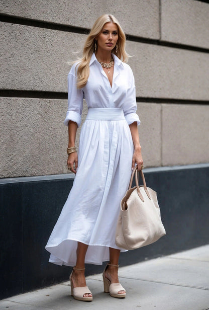 Women's shirt dress with asymmetrical hem and tailored cut NOVAE