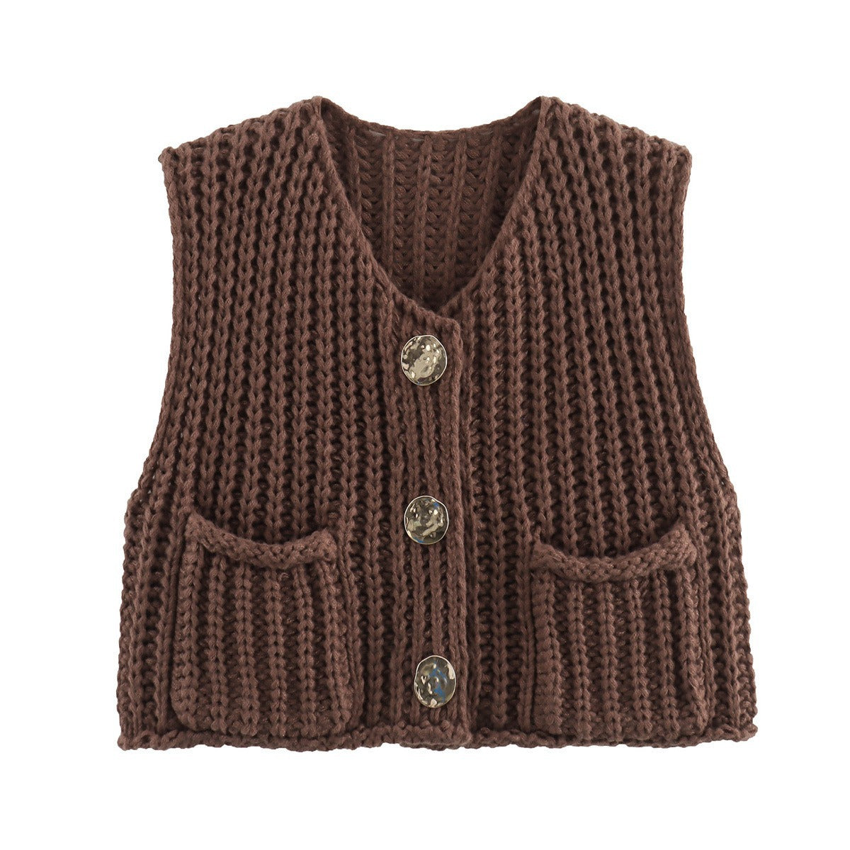Women's knitted vest with decorative button closure NOVAE